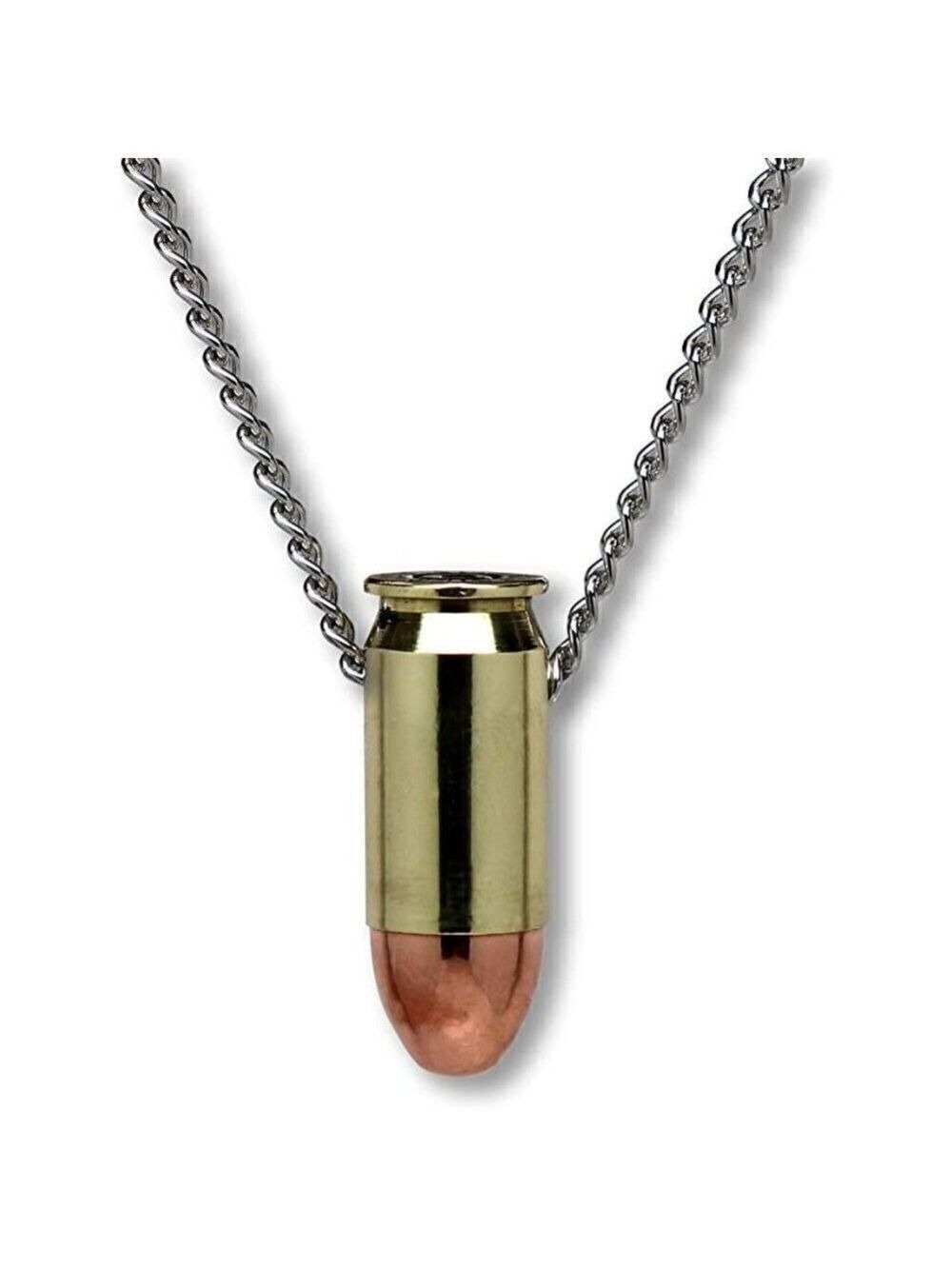 45 caliber bullet necklace hand polished brass copper finish 24" inch neck chain